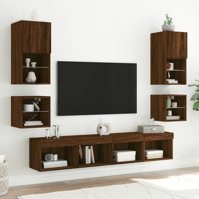 Comodă TV de perete cu lumini LED, stejar maro 30x28,5x30 cm - WALTI WALTI