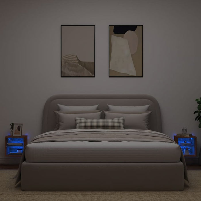 Comode TV cu lumini LED, 2 buc., stejar maro, 30x28,5x30 cm - WALTI WALTI