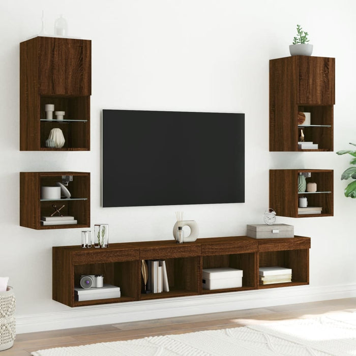 Comode TV cu lumini LED, 2 buc., stejar maro, 30x28,5x30 cm - WALTI WALTI