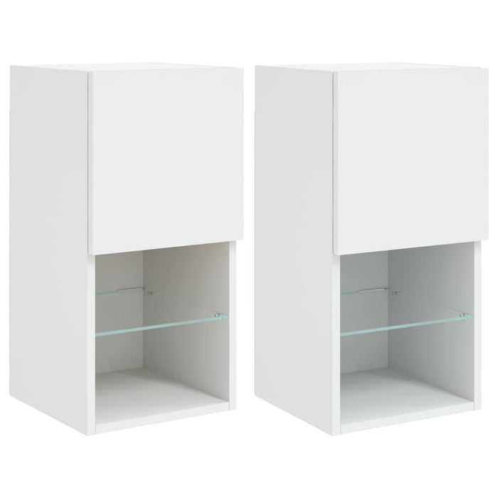 Comode TV cu lumini LED, 2 buc., alb, 30,5x30x60 cm - WALTI WALTI