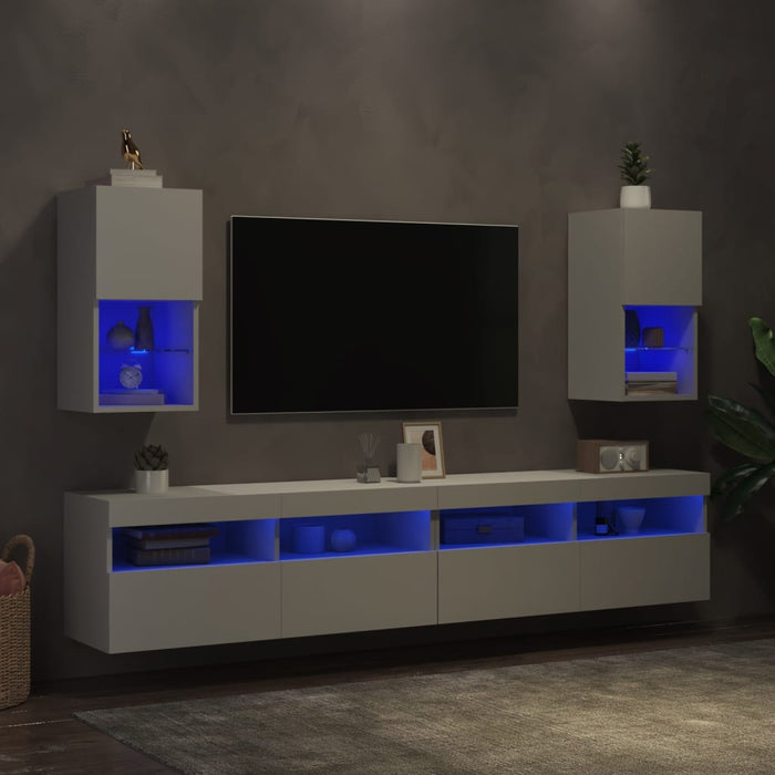 Comode TV cu lumini LED, 2 buc., alb, 30,5x30x60 cm - WALTI WALTI