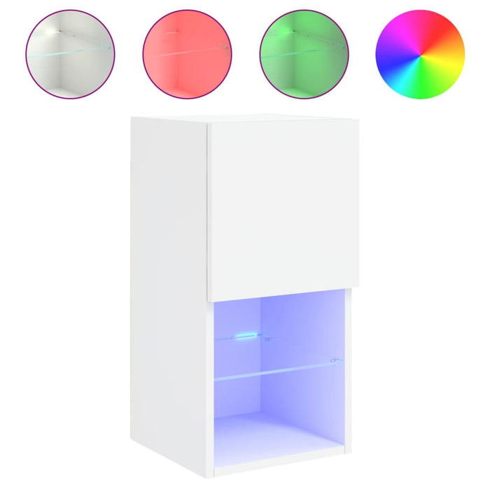 Comode TV cu lumini LED, 2 buc., alb, 30,5x30x60 cm - WALTI WALTI