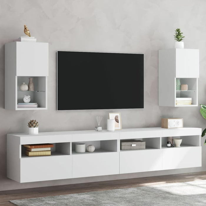 Comode TV cu lumini LED, 2 buc., alb, 30,5x30x60 cm - WALTI WALTI