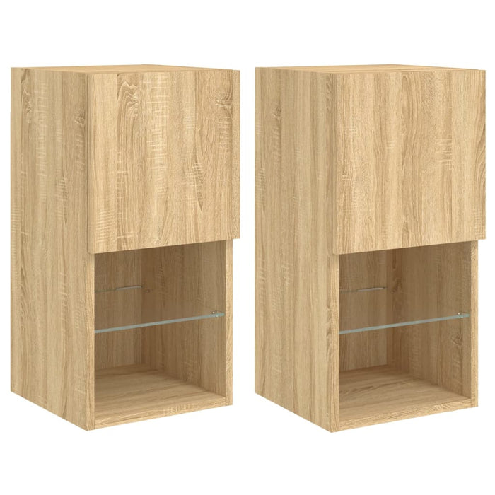 Comode TV cu lumini LED, 2 buc., stejar sonoma, 30,5x30x60 cm - WALTI WALTI
