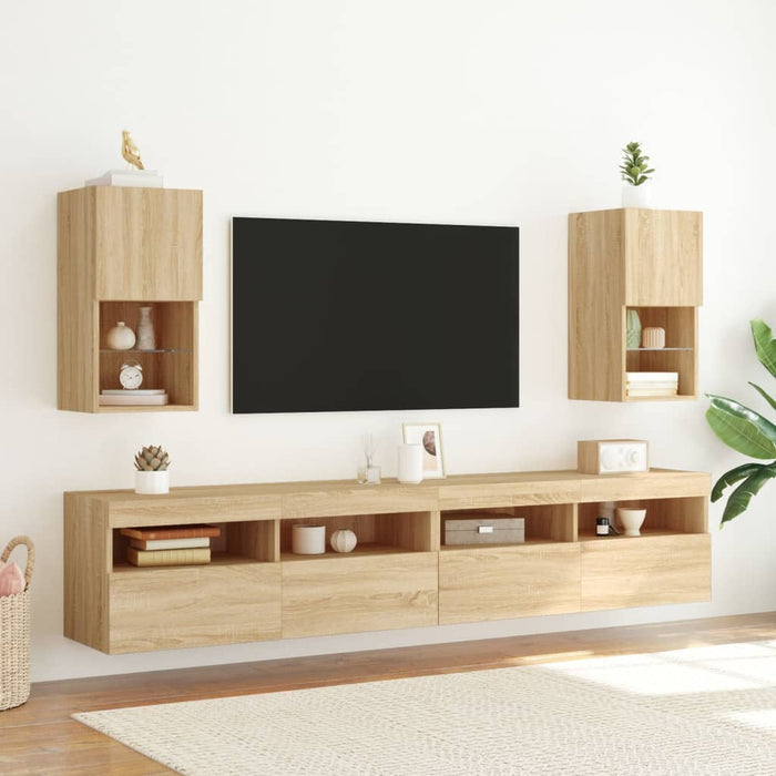 Comode TV cu lumini LED, 2 buc., stejar sonoma, 30,5x30x60 cm - WALTI WALTI