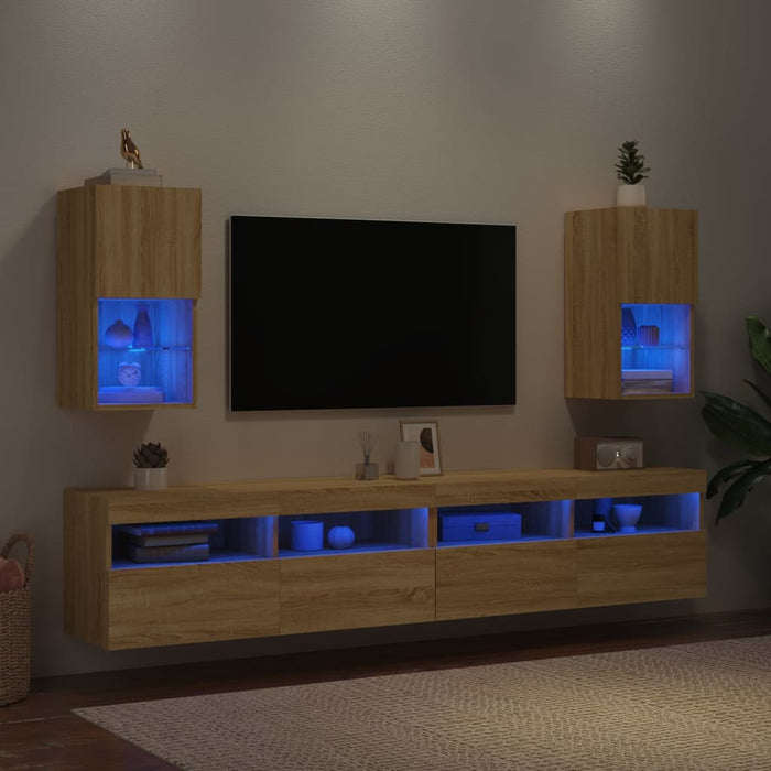 Comode TV cu lumini LED, 2 buc., stejar sonoma, 30,5x30x60 cm - WALTI WALTI