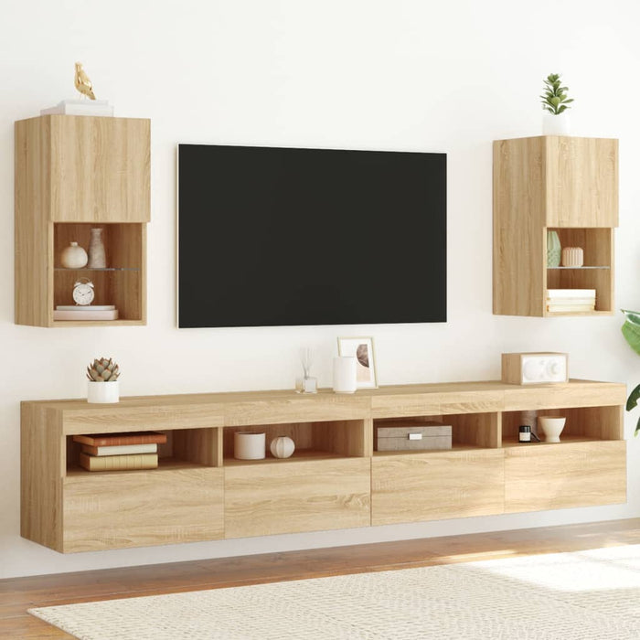 Comode TV cu lumini LED, 2 buc., stejar sonoma, 30,5x30x60 cm - WALTI WALTI