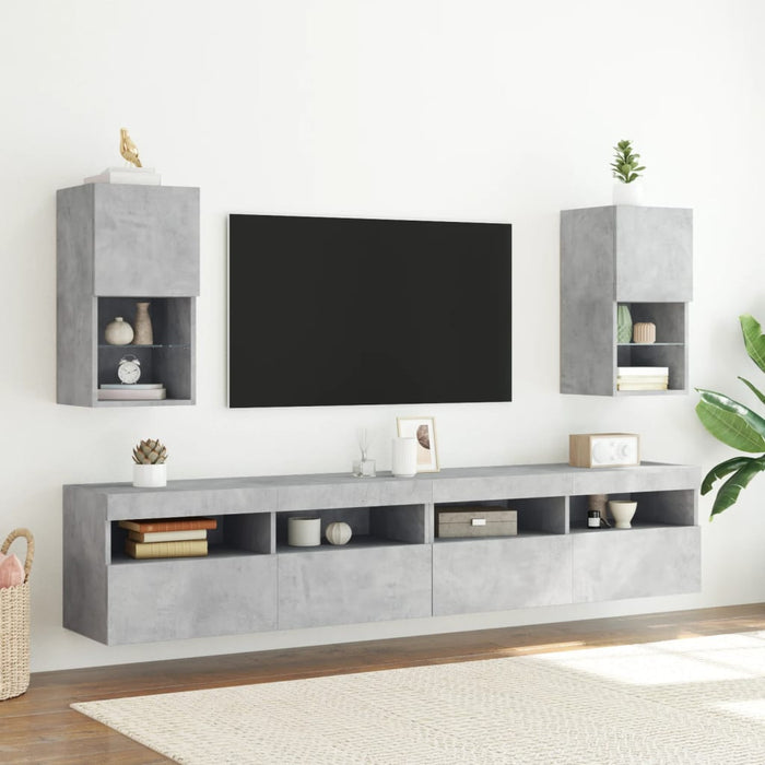 Comode TV cu lumini LED, 2 buc., gri beton, 30,5x30x60 cm - WALTI WALTI