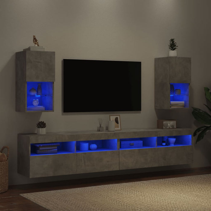 Comode TV cu lumini LED, 2 buc., gri beton, 30,5x30x60 cm - WALTI WALTI
