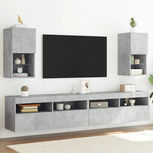 Comode TV cu lumini LED, 2 buc., gri beton, 30,5x30x60 cm - WALTI WALTI