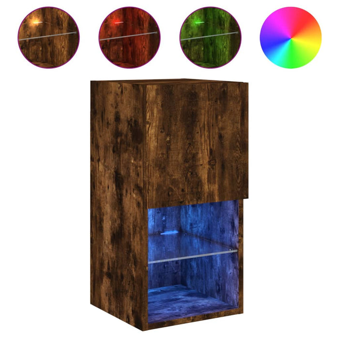 Comode TV cu lumini LED, 2 buc., stejar fumuriu, 30,5x30x60 cm - WALTI WALTI