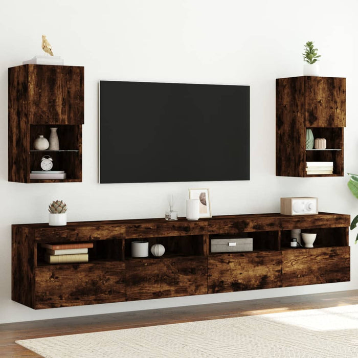 Comode TV cu lumini LED, 2 buc., stejar fumuriu, 30,5x30x60 cm - WALTI WALTI