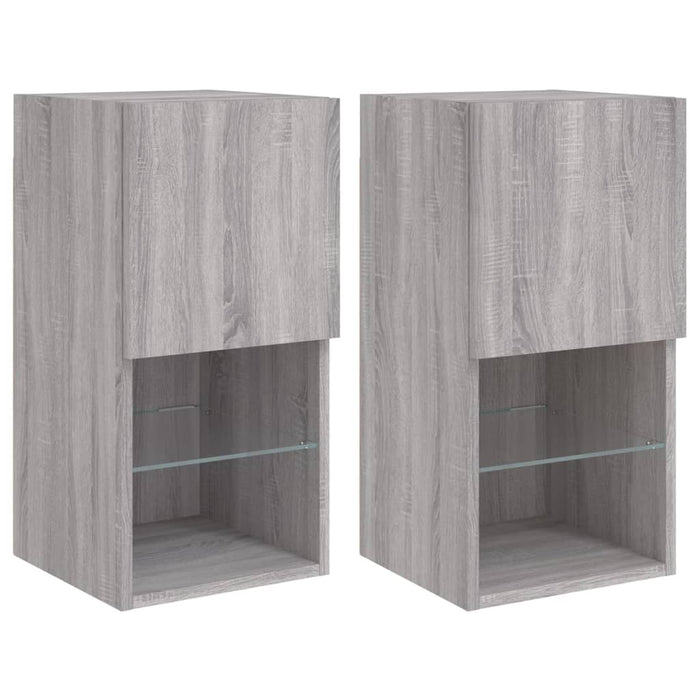 Comode TV cu lumini LED, 2 buc., gri sonoma, 30,5x30x60 cm - WALTI WALTI
