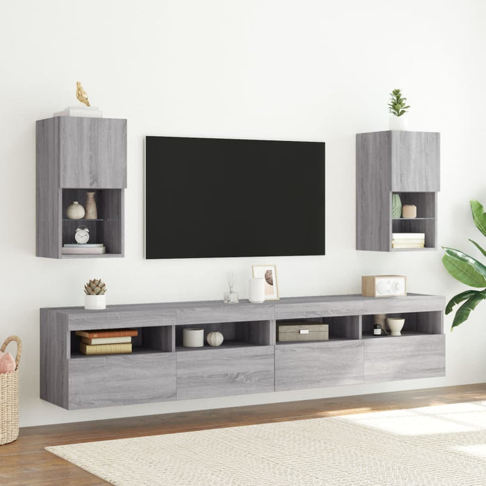 Comode TV cu lumini LED, 2 buc., gri sonoma, 30,5x30x60 cm - WALTI WALTI