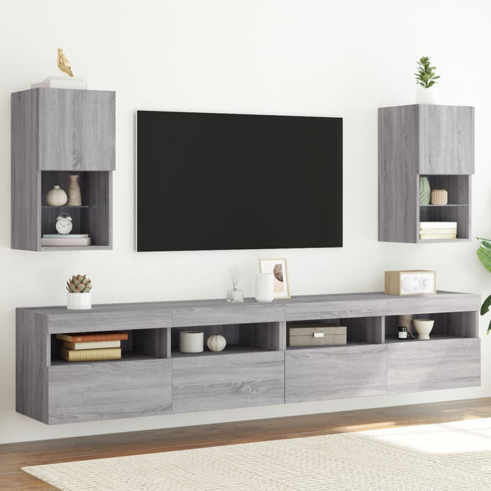 Comode TV cu lumini LED, 2 buc., gri sonoma, 30,5x30x60 cm - WALTI WALTI