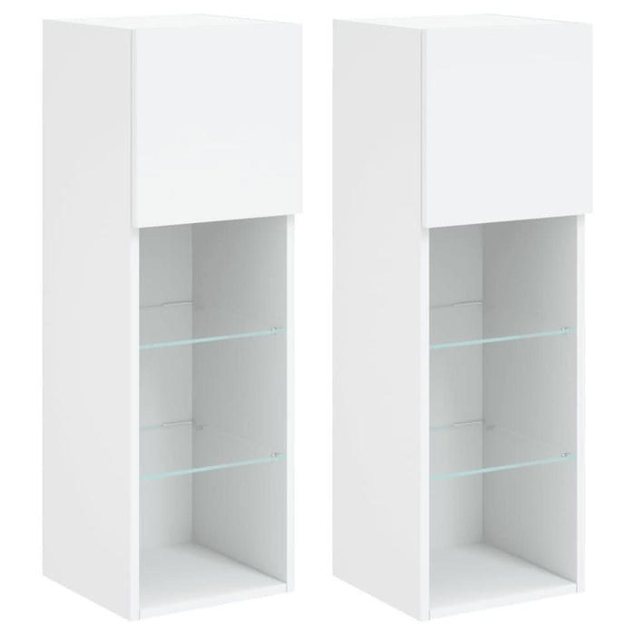 Comode TV cu lumini LED, 2 buc., alb, 30,5x30x90 cm - WALTI WALTI