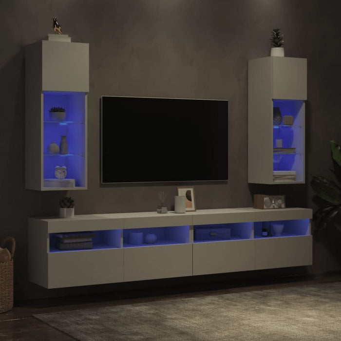 Comode TV cu lumini LED, 2 buc., alb, 30,5x30x90 cm - WALTI WALTI