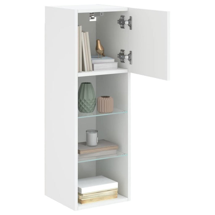 Comode TV cu lumini LED, 2 buc., alb, 30,5x30x90 cm - WALTI WALTI
