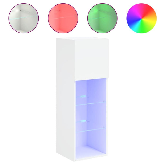 Comode TV cu lumini LED, 2 buc., alb, 30,5x30x90 cm - WALTI WALTI