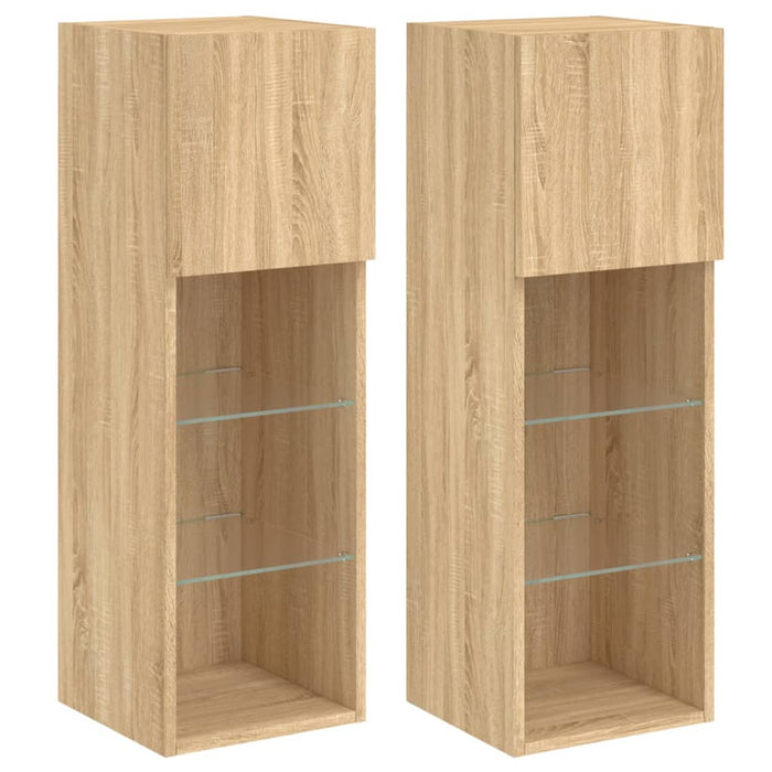 Comode TV cu lumini LED, 2 buc., stejar sonoma, 30,5x30x90 cm - WALTI WALTI