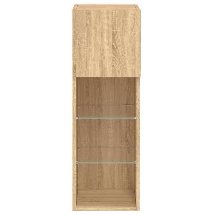 Comode TV cu lumini LED, 2 buc., stejar sonoma, 30,5x30x90 cm - WALTI WALTI