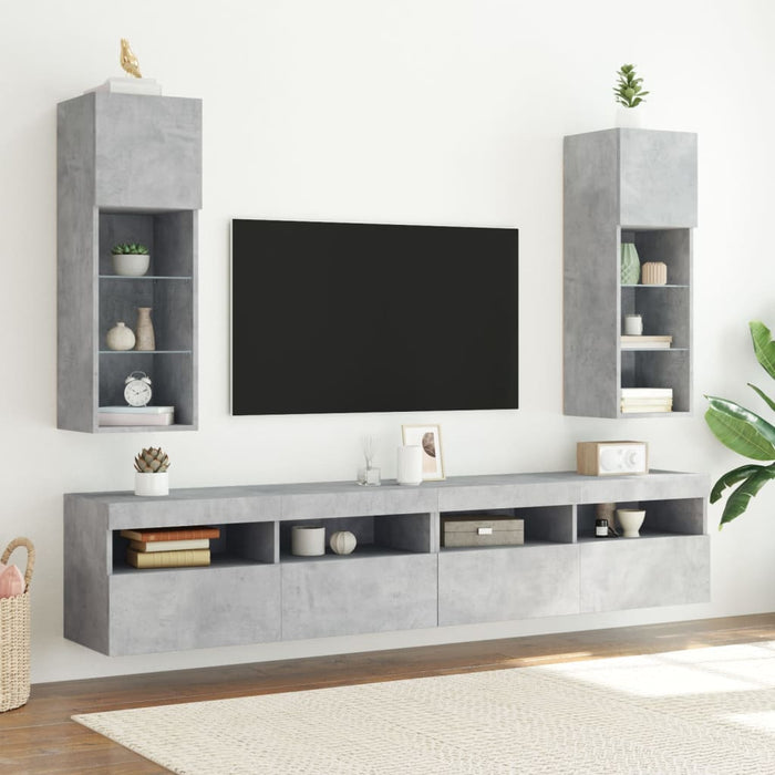 Comode TV cu lumini LED, 2 buc., gri beton, 30,5x30x90 cm - WALTI WALTI