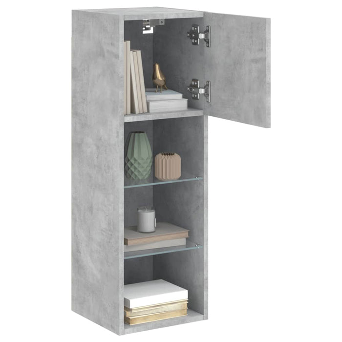 Comode TV cu lumini LED, 2 buc., gri beton, 30,5x30x90 cm - WALTI WALTI