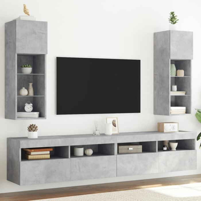 Comode TV cu lumini LED, 2 buc., gri beton, 30,5x30x90 cm - WALTI WALTI