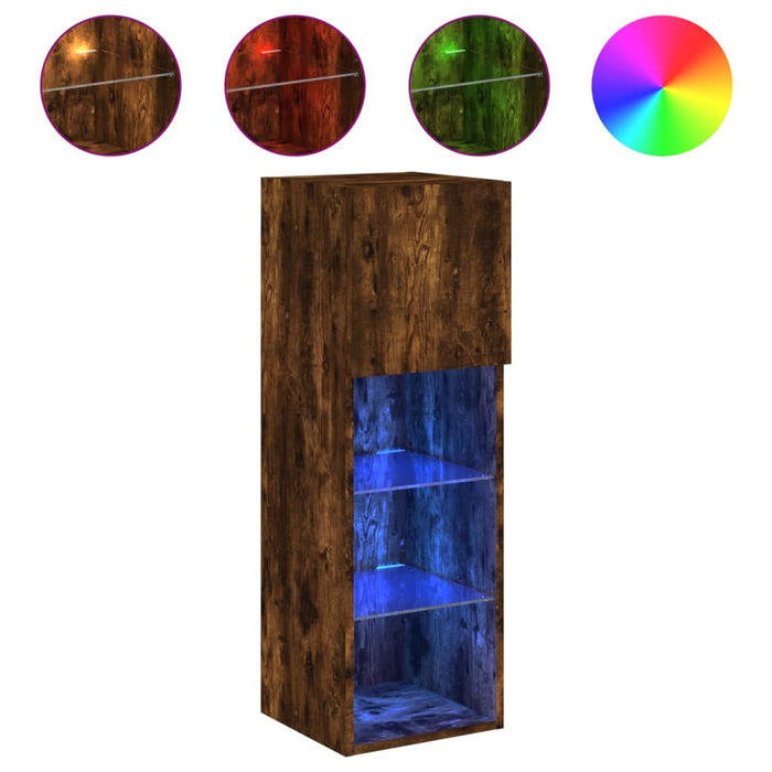 Comodă TV cu lumini LED, stejar fumuriu, 30,5x30x90 cm - WALTI WALTI