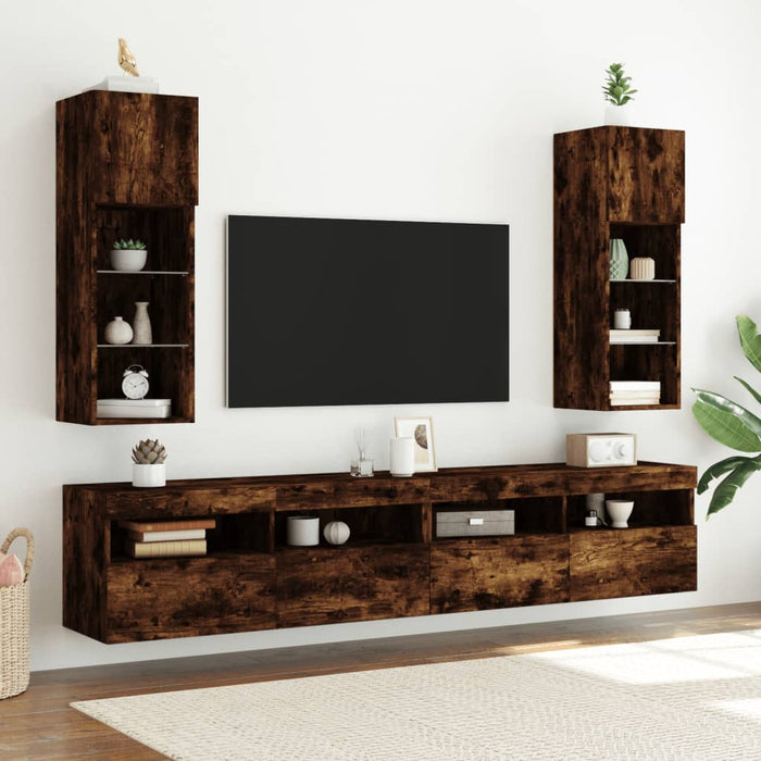 Comodă TV cu lumini LED, stejar fumuriu, 30,5x30x90 cm - WALTI WALTI