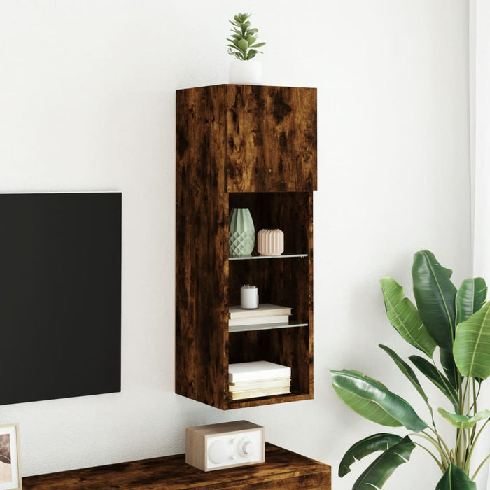 Comodă TV cu lumini LED, stejar fumuriu, 30,5x30x90 cm - WALTI WALTI