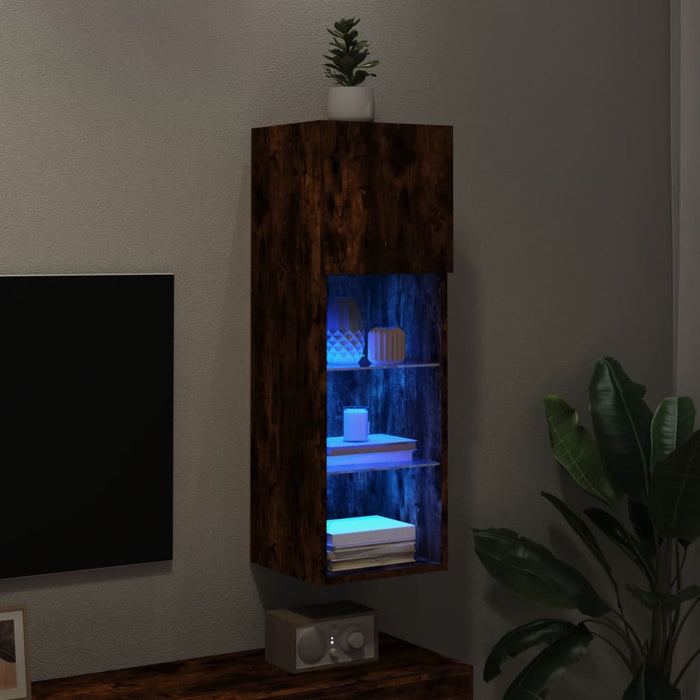 Comodă TV cu lumini LED, stejar fumuriu, 30,5x30x90 cm - WALTI WALTI