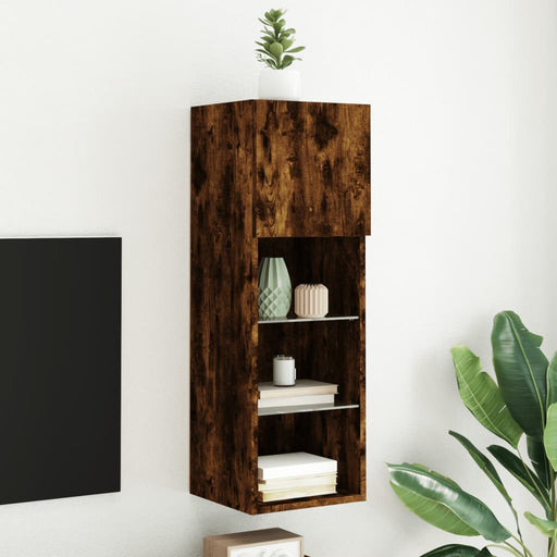 Comodă TV cu lumini LED, stejar fumuriu, 30,5x30x90 cm - WALTI WALTI
