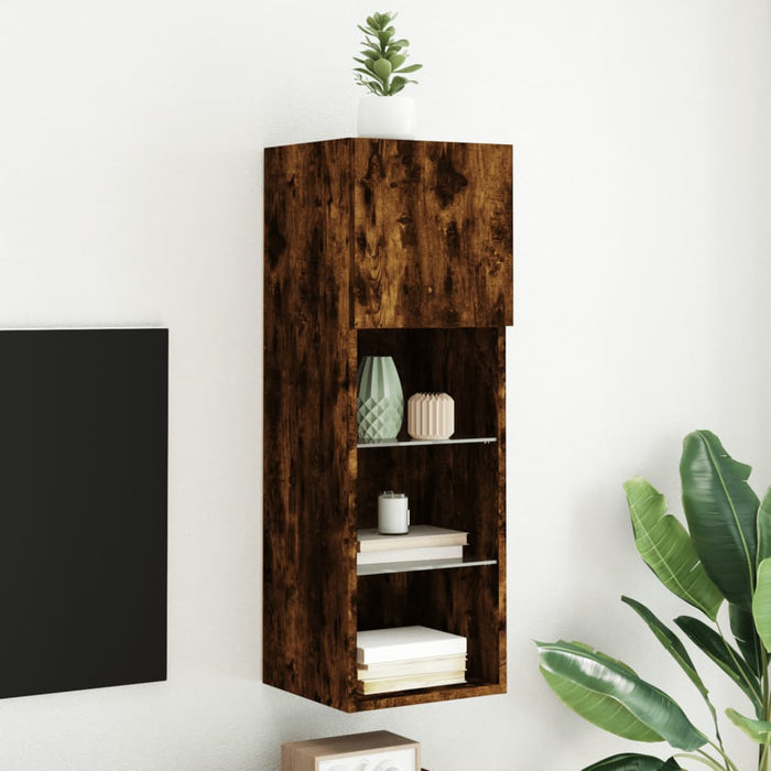 Comodă TV cu lumini LED, stejar fumuriu, 30,5x30x90 cm - WALTI WALTI