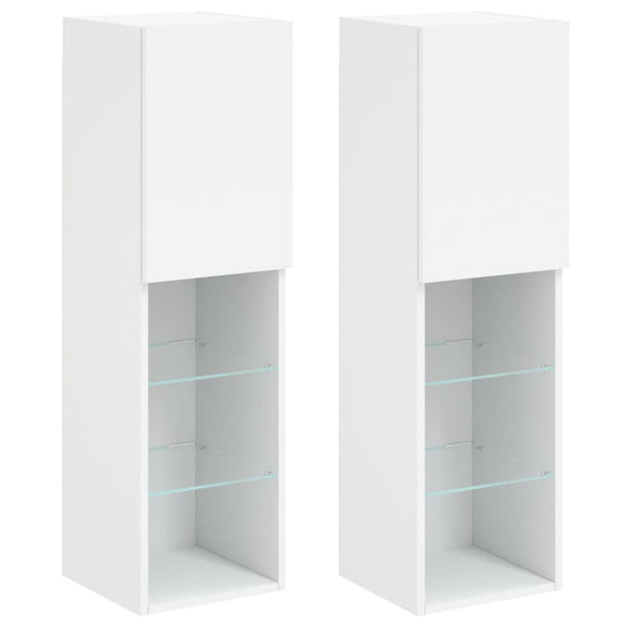 Comode TV cu lumini LED, 2 buc., alb, 30,5x30x102 cm - WALTI WALTI