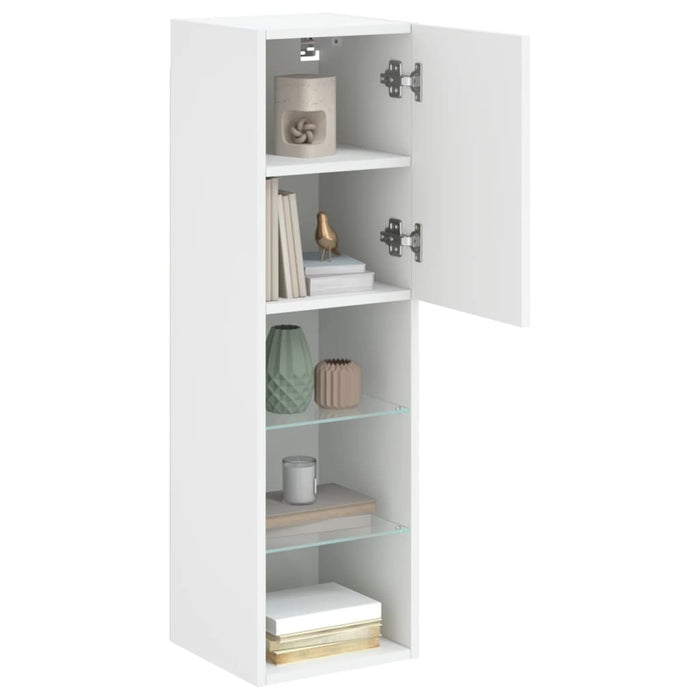 Comode TV cu lumini LED, 2 buc., alb, 30,5x30x102 cm - WALTI WALTI
