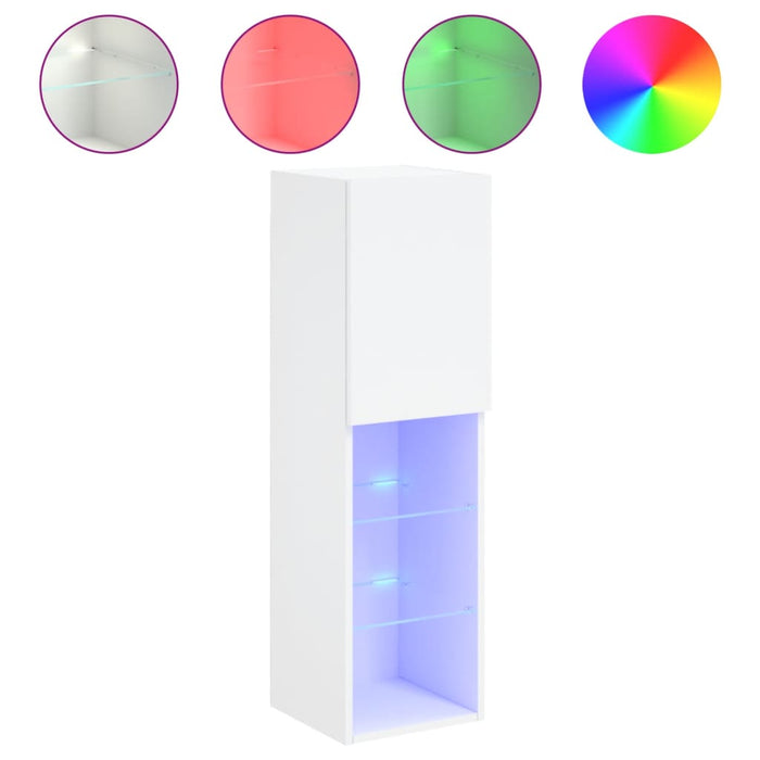 Comode TV cu lumini LED, 2 buc., alb, 30,5x30x102 cm - WALTI WALTI