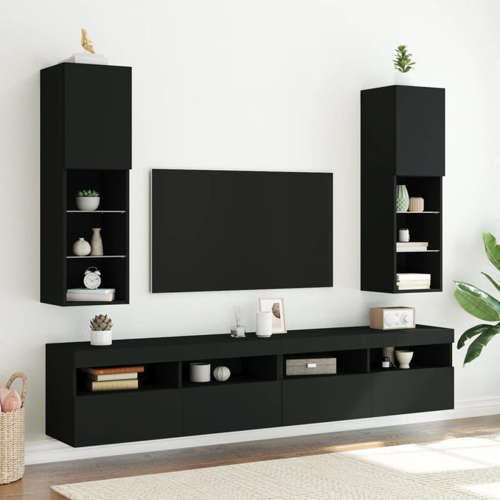 Comodă TV cu lumini LED, negru, 30,5x30x102 cm WALTI