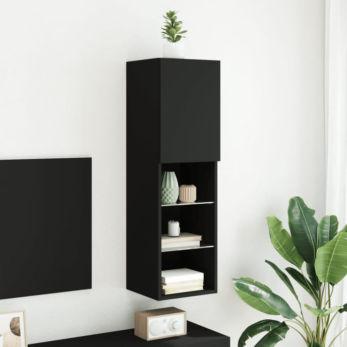 Comodă TV cu lumini LED, negru, 30,5x30x102 cm WALTI