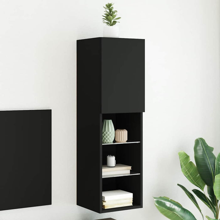 Comodă TV cu lumini LED, negru, 30,5x30x102 cm WALTI