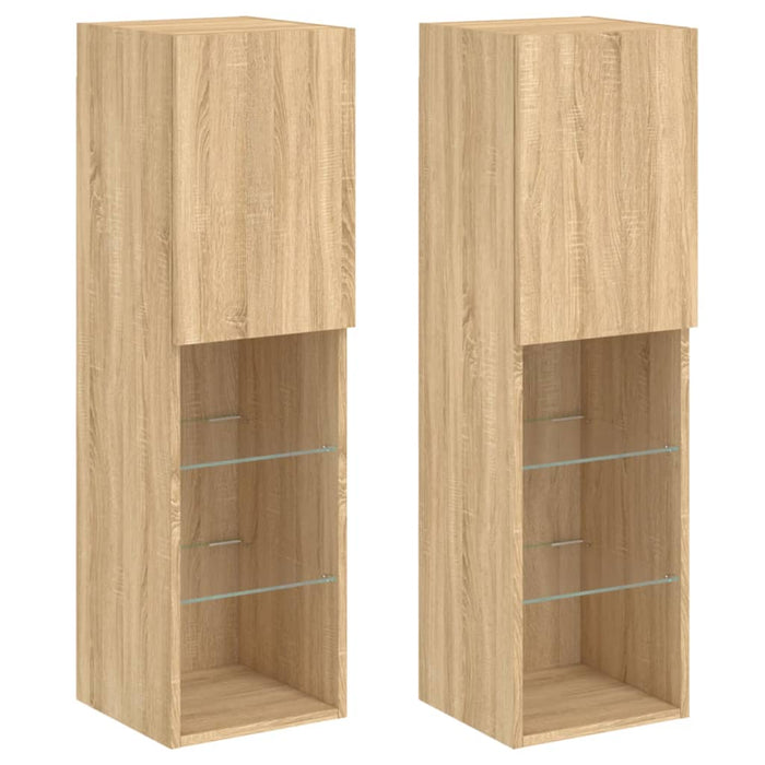 Comode TV cu lumini LED, 2 buc., stejar sonoma, 30,5x30x102 cm - WALTI WALTI