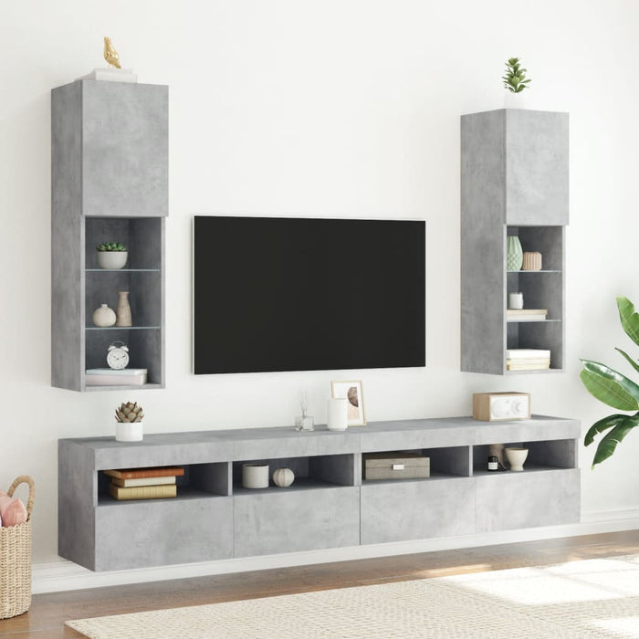Comodă TV cu lumini LED, gri beton, 30,5x30x102 cm - WALTI WALTI