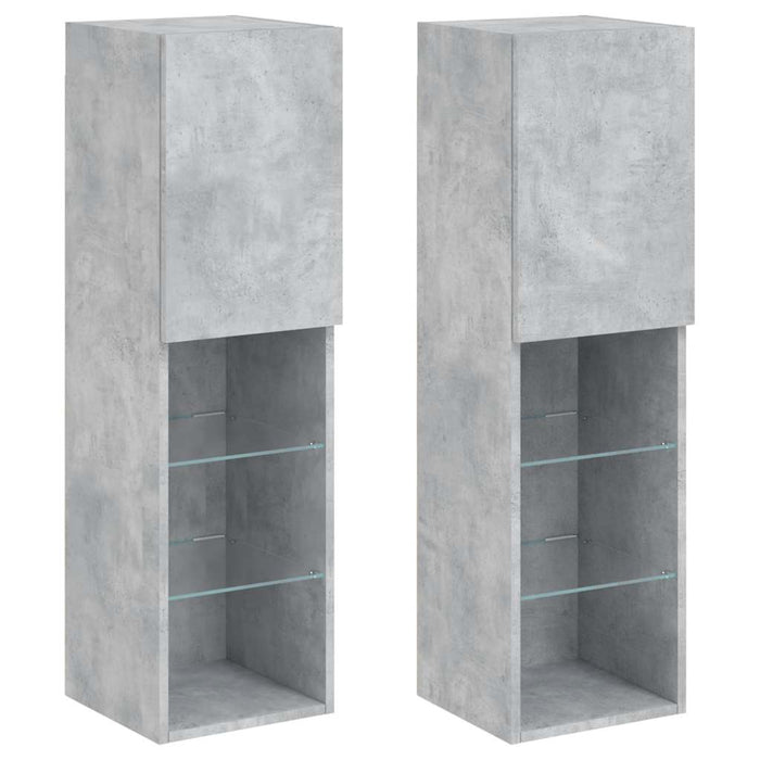 Comode TV cu lumini LED, 2 buc., gri beton, 30,5x30x102 cm - WALTI WALTI
