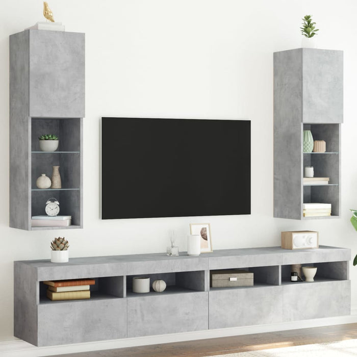 Comode TV cu lumini LED, 2 buc., gri beton, 30,5x30x102 cm - WALTI WALTI
