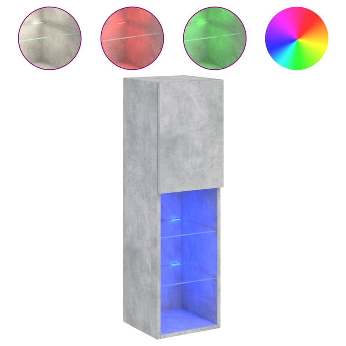 Comode TV cu lumini LED, 2 buc., gri beton, 30,5x30x102 cm - WALTI WALTI