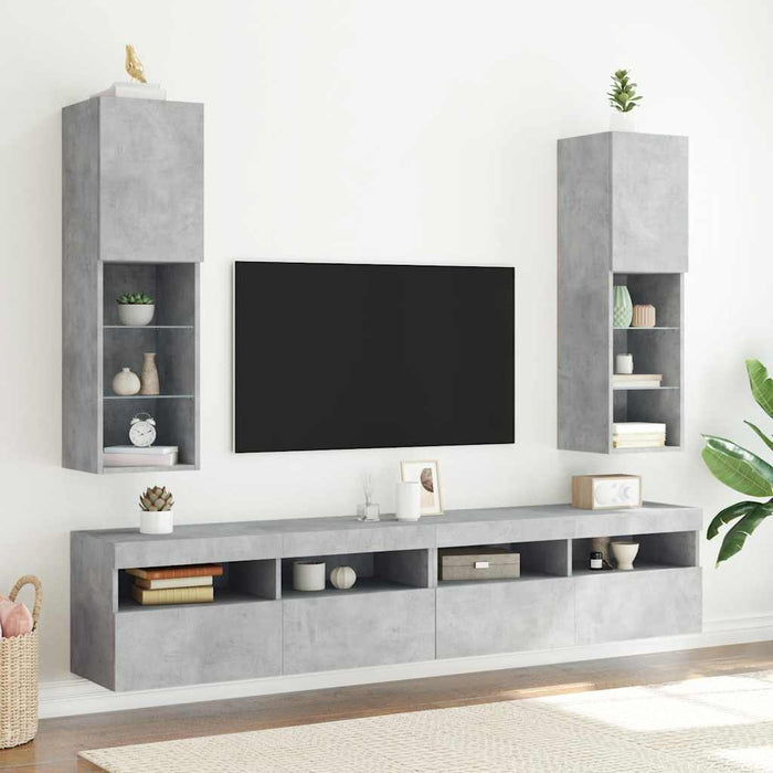 Comode TV cu lumini LED, 2 buc., gri beton, 30,5x30x102 cm - WALTI WALTI