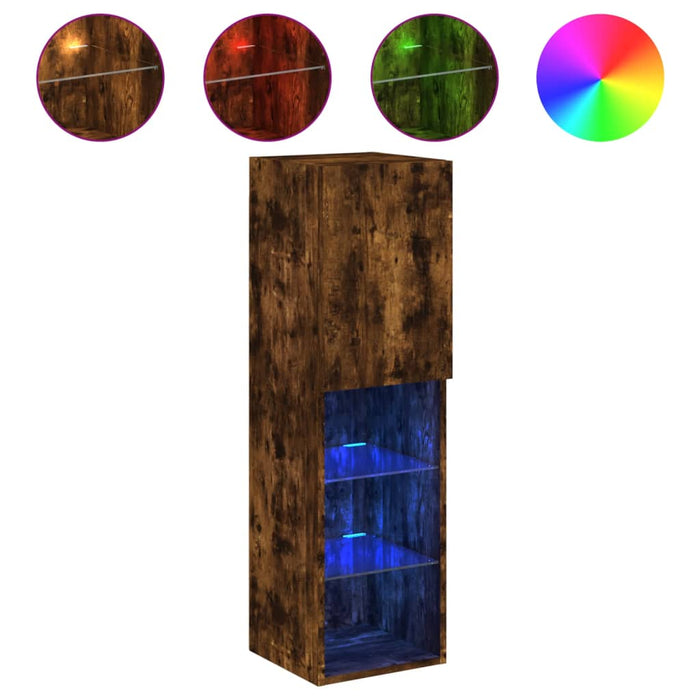 Comodă TV cu lumini LED, stejar fumuriu, 30,5x30x102 cm - WALTI WALTI
