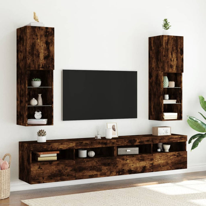 Comodă TV cu lumini LED, stejar fumuriu, 30,5x30x102 cm - WALTI WALTI