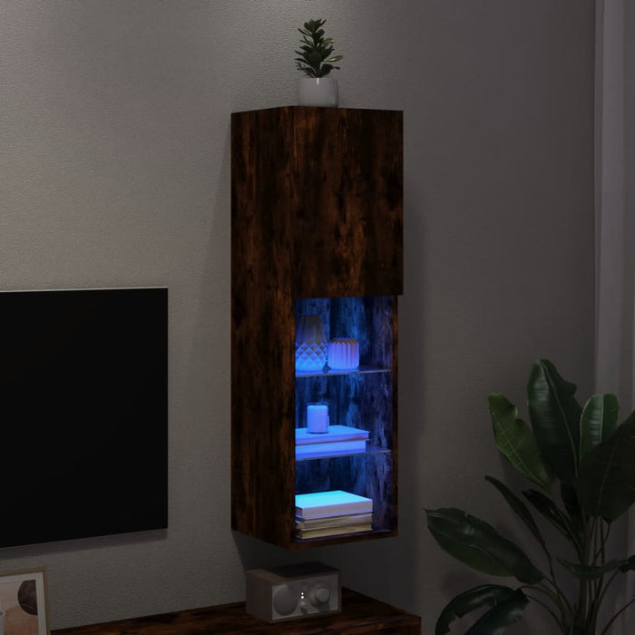 Comodă TV cu lumini LED, stejar fumuriu, 30,5x30x102 cm - WALTI WALTI