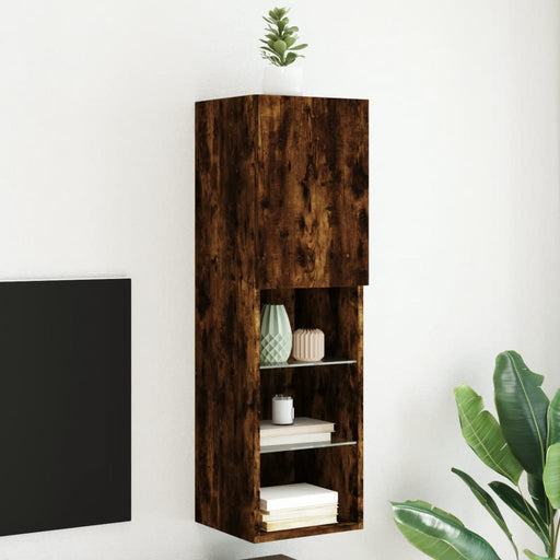 Comodă TV cu lumini LED, stejar fumuriu, 30,5x30x102 cm - WALTI WALTI